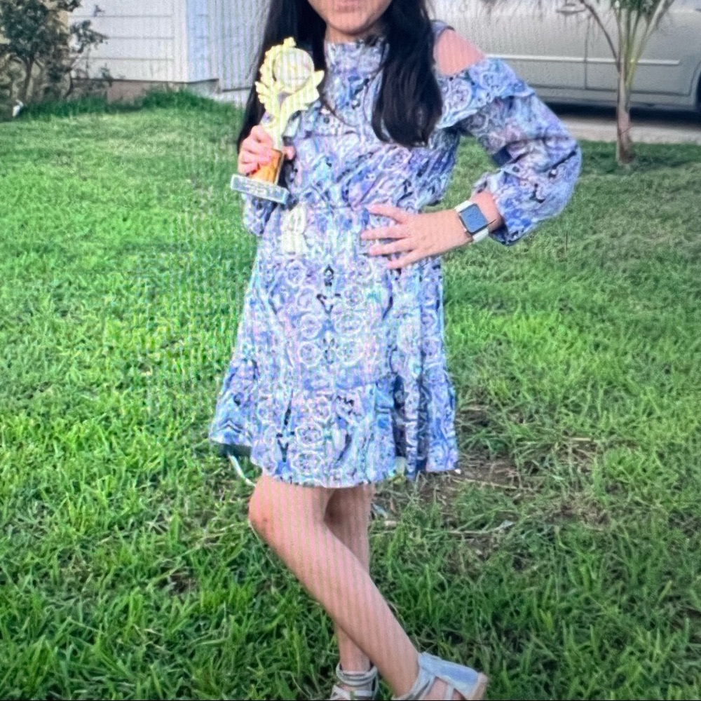 Girls cold shoulder woven dress art class